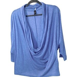 NEW | Casa Lee | Women's Blue Cowl Neck 3/4 Sleeve Tapered Top | Size L